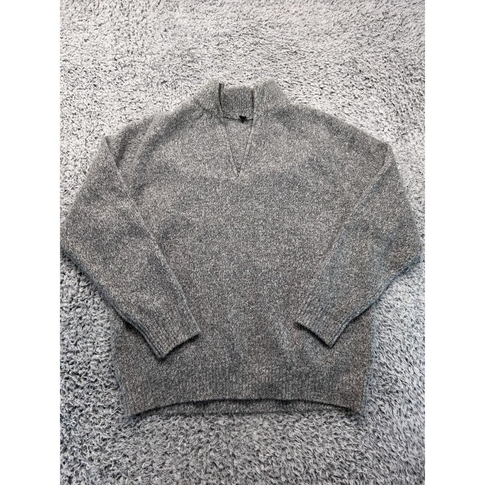 Uniqlo Sweater Mens 2XL Gray Wool Knit Mock Neck Quarter Zip Preppy Classiccore